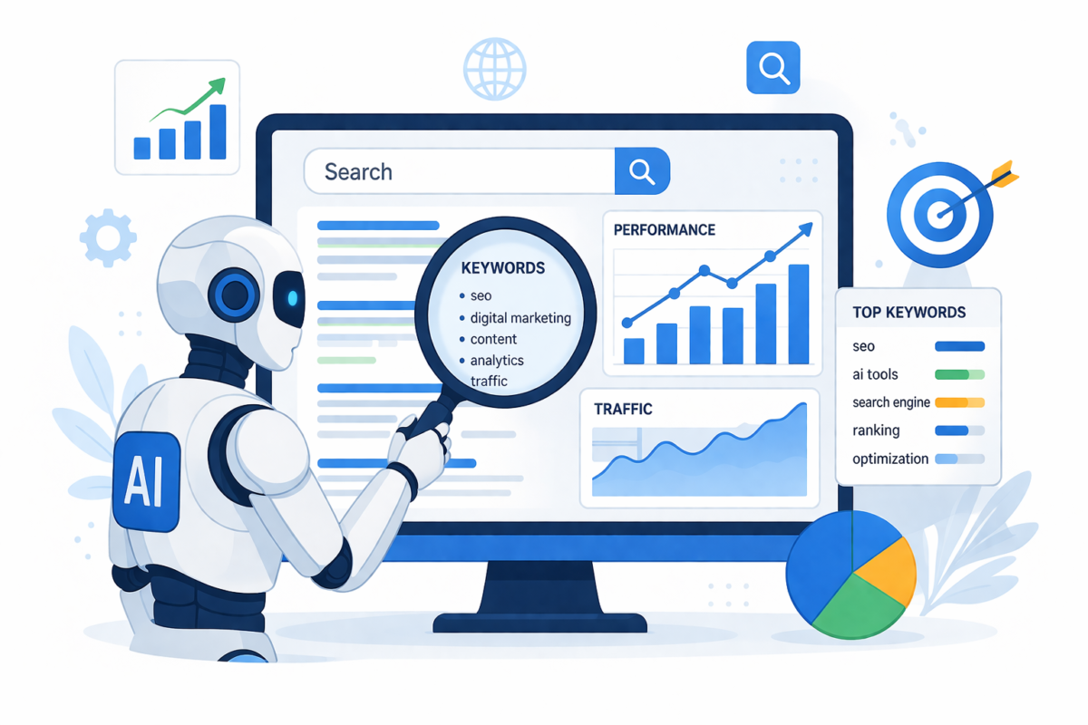AI analyzing search engine data in Digital Marketing