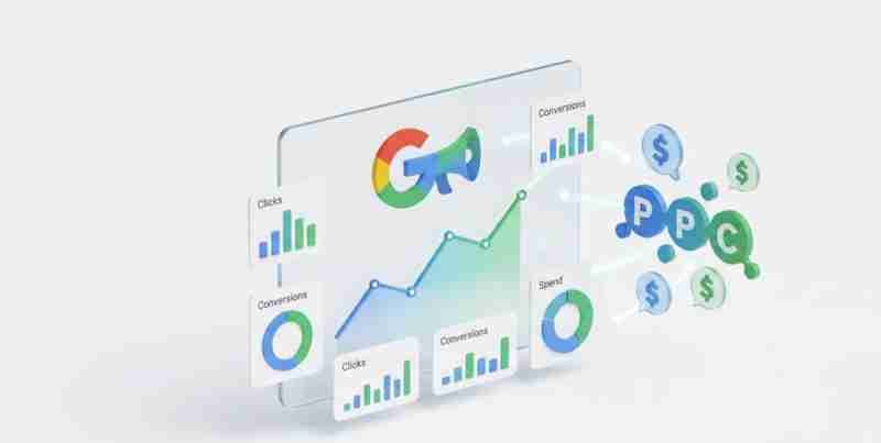 google ads marketing concept with pay per click advertising dashboard